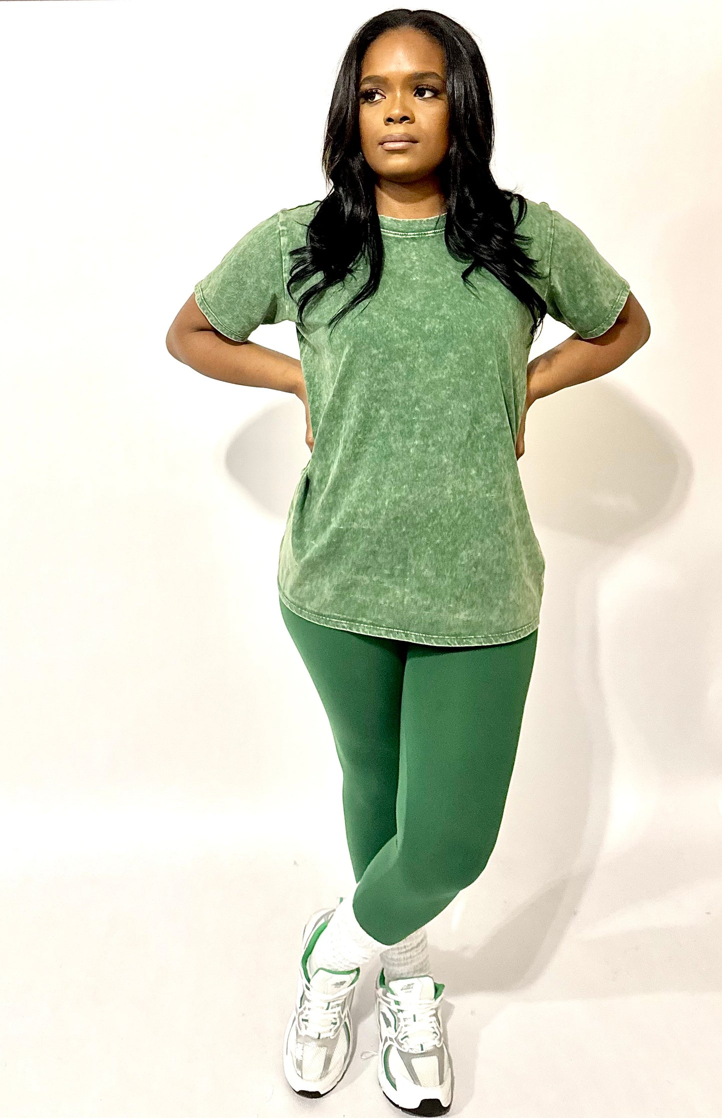Ash Wash Essential Tee & Legging Set - Dark Green