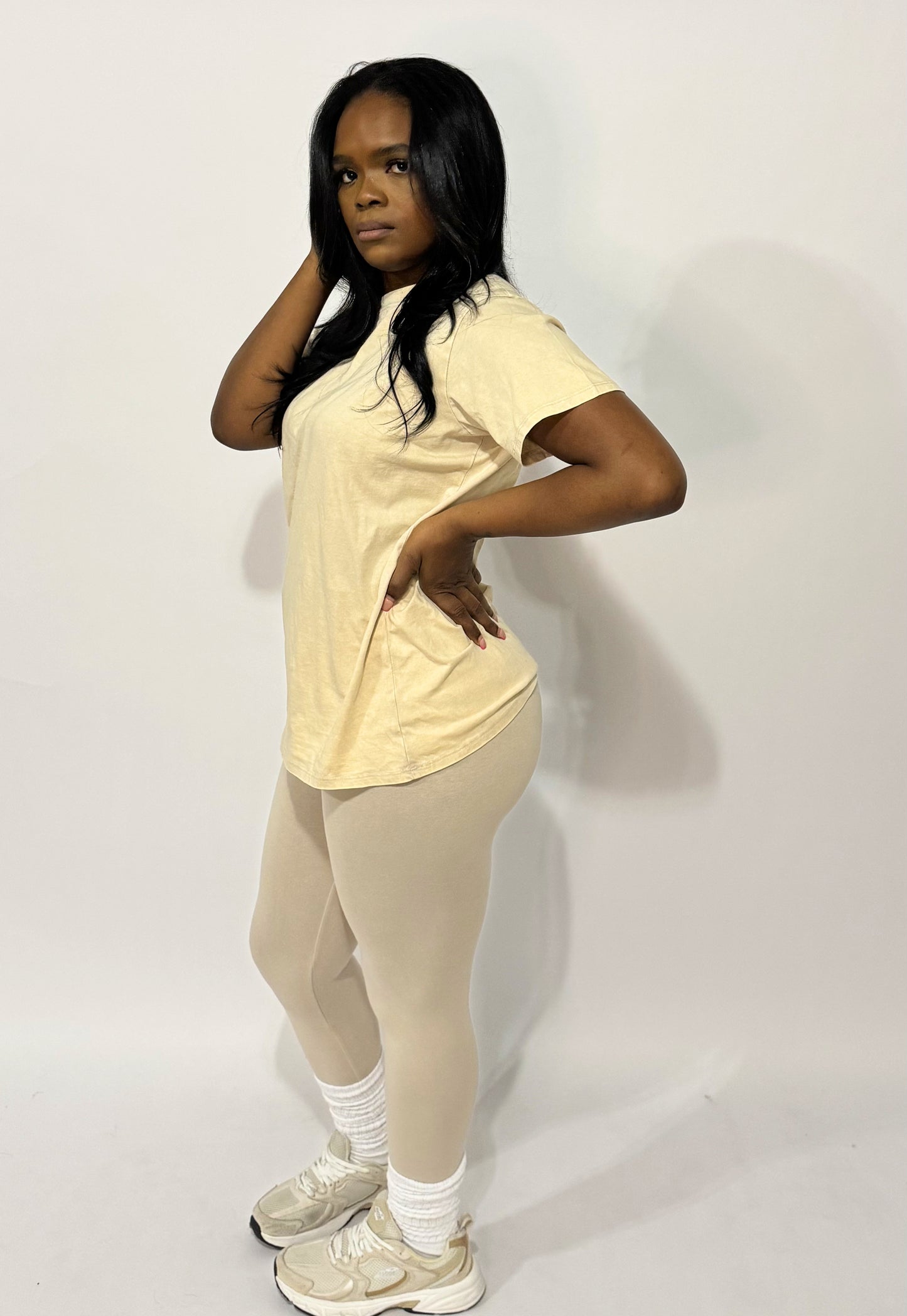 Ash Wash Essential Tee & Legging Set - Beige