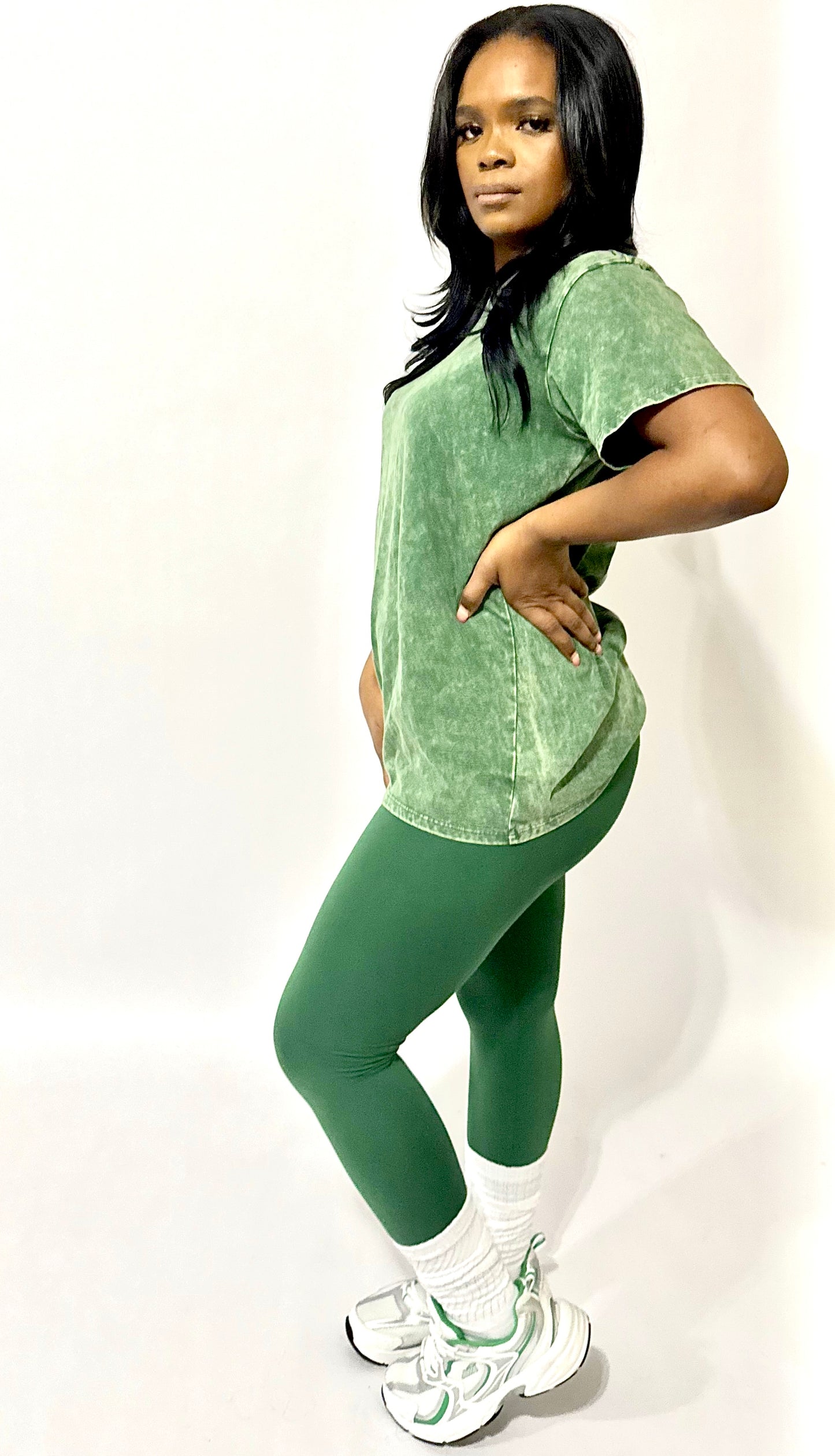 Ash Wash Essential Tee & Legging Set - Dark Green