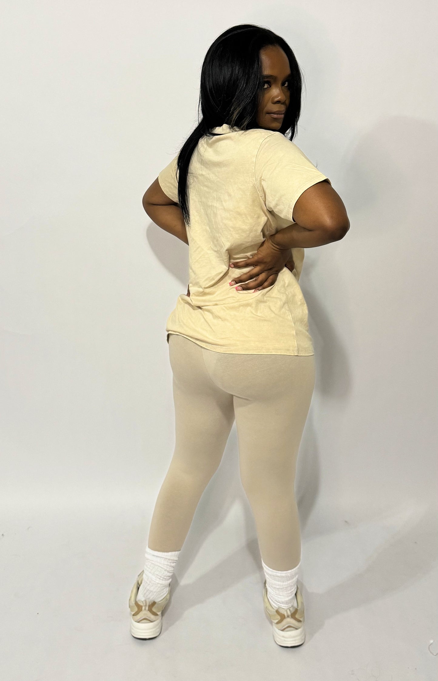 Ash Wash Essential Tee & Legging Set - Beige