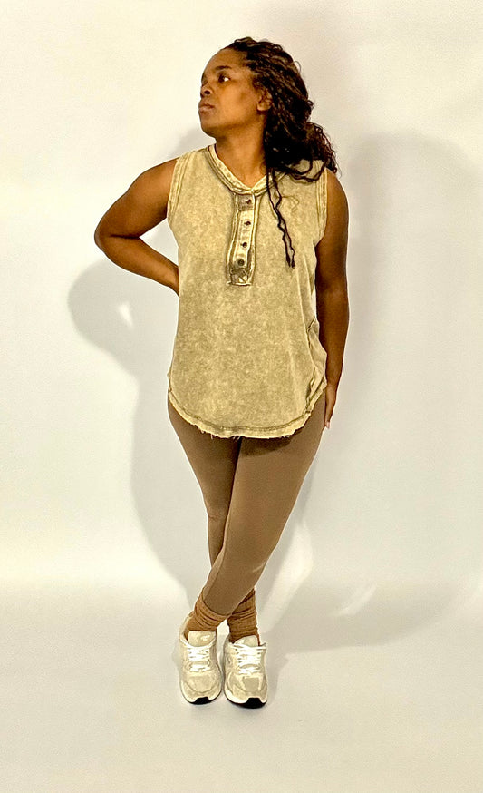 Everyday Ease Washed Henley Set – Mocha